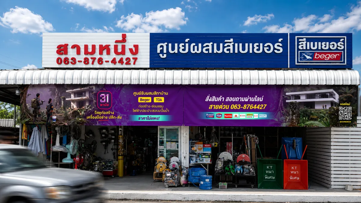 ร้านสามหนึ่งพานิช ลพบุรี — สี วัสดุก่อสร้าง เครื่องมือช่าง ศูนย์ผสมสี